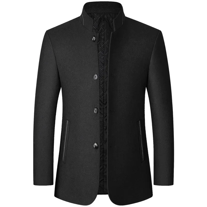 BROWON Brand Winter Coat Men Chinese Style Stand Collar Solid Coats for Men 2025 Autumn and Winter Business Casual Woolen Jacket - Image 3