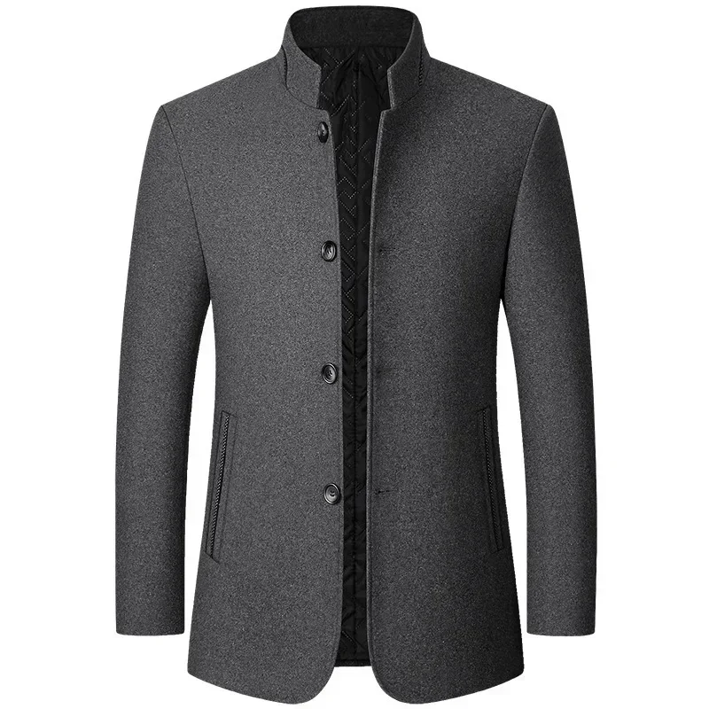 BROWON Brand Winter Coat Men Chinese Style Stand Collar Solid Coats for Men 2025 Autumn and Winter Business Casual Woolen Jacket - Image 2