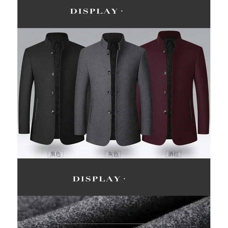 BROWON Brand Winter Coat Men Chinese Style Stand Collar Solid Coats for Men 2025 Autumn and Winter Business Casual Woolen Jacket - Image 4